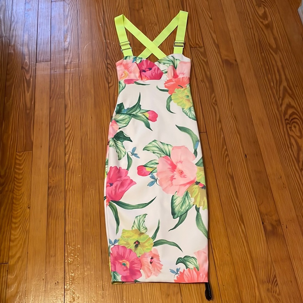 Ted Baker London Floral Midi Dress with Neon Straps